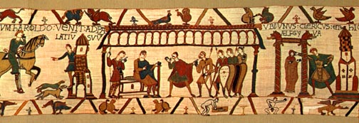 Bayeux Tapestry, panel 11: Harold describes his adventure to William