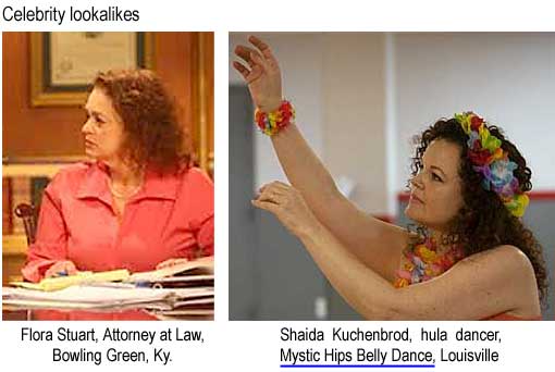 Celebrity lookalikes: Flora Stuart, Attorney at Law, Bowling Green, Ky.; Shaida Kuchenbrod, hula dancer, Mystic Hips Belly Dance, Louisville