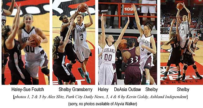 Haley-Sue Foutch, Shelby Gransberry, DeAsia Outlaw (photos 1, 2 & 5 by Alex Slitz, Park City Daily News, 3, 4 & 6 by Kevin Goldy, Ashland Independent) (sorry, no photos available of Alyvia Walker)