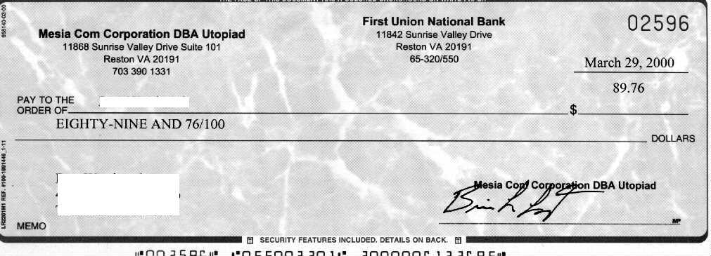 Here it is - my first check from Utopiad.com!!! - Click to sign up!