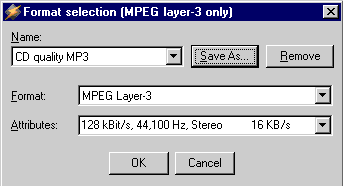 MP3 output configuration panel