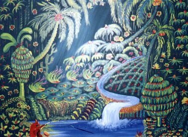 Foresta con pescatore (tela 50x70)