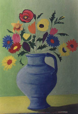 Fiori in vaso blu (tavola 35x50)