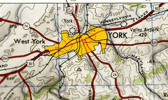 The original York Airport, as depicted on the 1946 USGS topo map.
