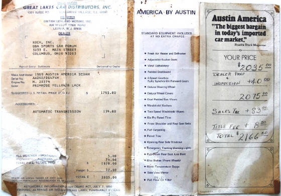 $2,166.50 for a new Austin America!