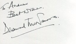 Signed card from Desmond McNamara