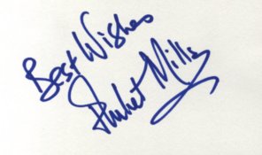 Index card signed by Juliet Mills