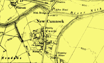 Map of New Cumnock, Ordnance Survey Second Edition, 1897. Showing the 'Moat' of Cumnock Castle and the Auld Kirk (Ch. In ruins)