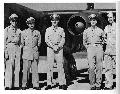 (Then) Captain Glen Edwards, Major Bob Cardenas, Colonel Fred J. Ascani, Captain Jimmy Little and Lieutenant Clemence with captured German Arado 234 jet at Wright-Patterson AFB, Dayton, Ohio.