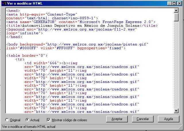 Codigo "html" Source del documento.
