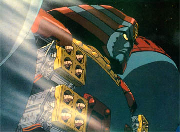 Robo races to Daisaku's rescue.  Those warheads aren't just for show!