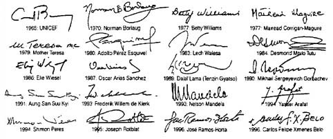 signatures of Nobel Peace Laureates