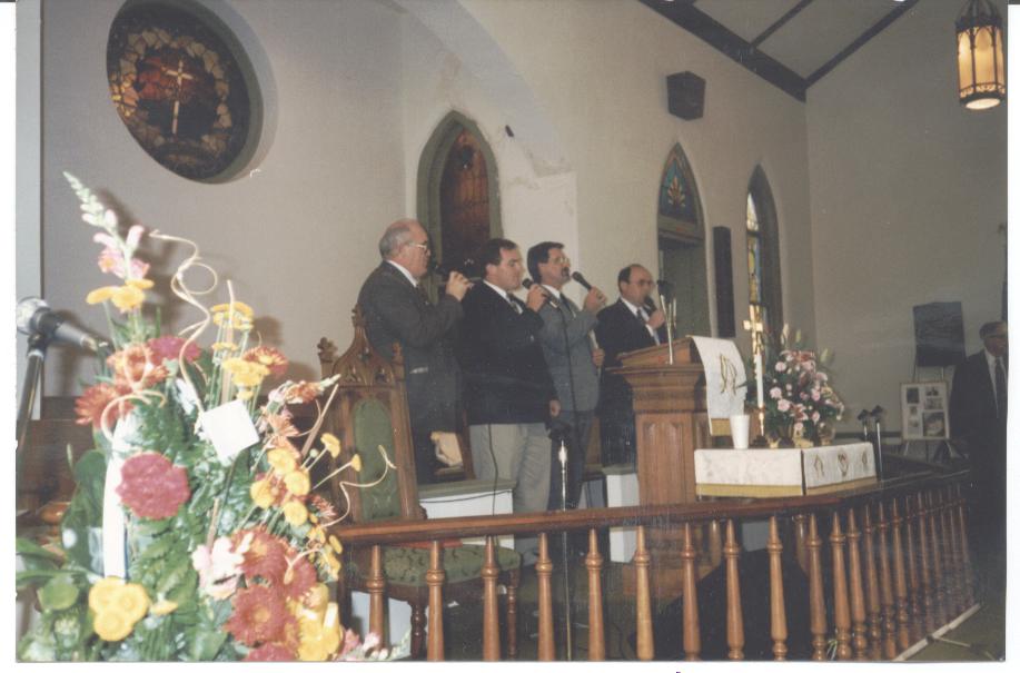 Bill, Greg Warren, Bob, and Delmer at 100th anniversary Lancaster Meth. Church