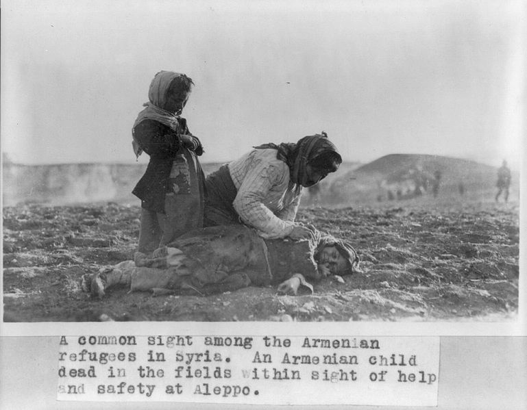  Syria - Aleppo - Armenian woman kneeling beside dead child in field within sight of help and safety at Aleppo 1915-1919 http://www.loc.gov/pictures/item/2006679122/