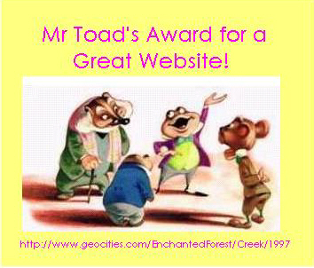 Mr. Toad's Award for a Great Website!