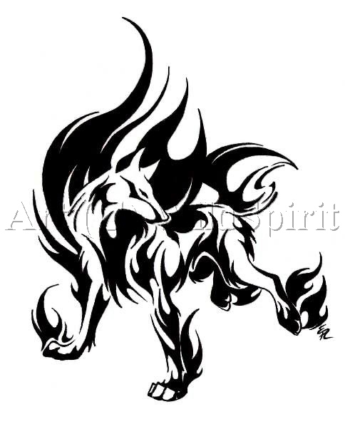 wolves tattoos. Wolf Tattoo Designs Flame Wolf