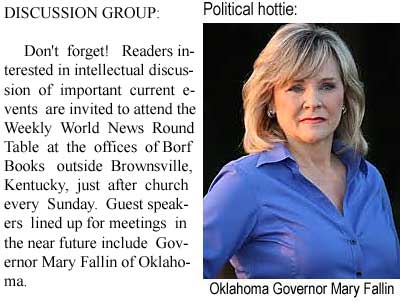 Hottie Oklahoma Governor Mary Fallin to speak at Weekly World News Round Table
