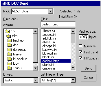 DCC send drop down