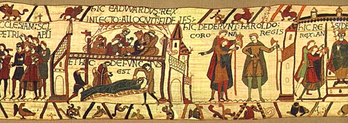 Bayeux Tapestry, panel 20: Harold listens to King Edward's last words