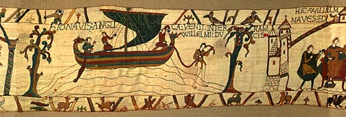 Bayeux Tapestry, panel 22: Messenger sails to inform William that Harold is King