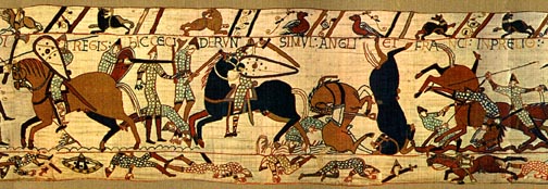 Bayeux Tapestry, panel 43: The French and British fall together in battle