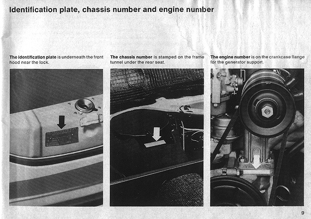 9 | Identification plate, chassis number and engine number