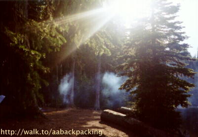 the Sun shines through the smoke on Manastash Lk
