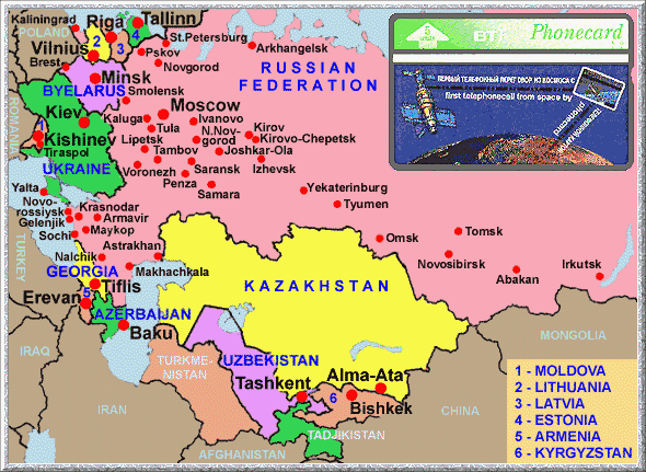 Map of the ex-USSR phonecards regions