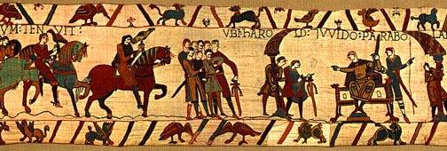 Bayeux Tapestry, panel 6: Count Guy demands a ransom from Harold