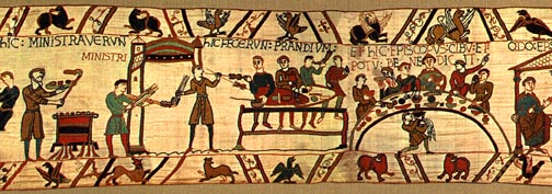 Bayeux Tapestry, panel 31: William and his followers eat; Odo says grace