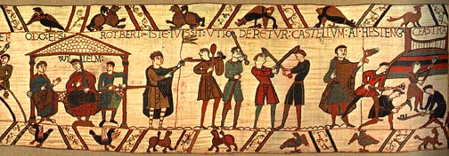 Bayeux Tapestry, panel 32: Order to build a castle at Hastings