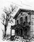 Hotel Meade, Bannack, Montana, N. Dansie  1997, pen & ink, private collection