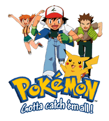 Left to Right:
Misty, Ash, Brock, at bottom, Pikachu