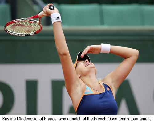 Kristina Mladenovic, of France, won a match at the French Open tennis tournament