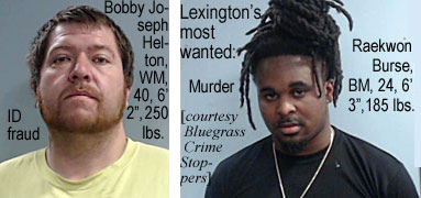 raekwonb.jpg Lexington's most wanted: Robert Joseph Helton, WM, 40, 6'2", 250 lbs, ID fraud; Raekwon Burse, BM, 24, 6'3", 185 lbs, murder: (Bluegrass Crime Stoppers)