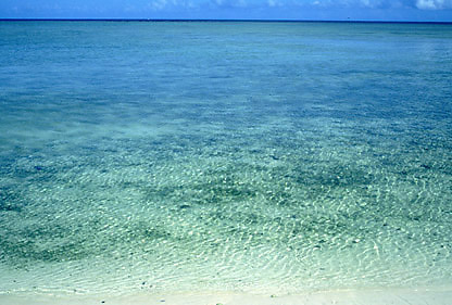 The crystal-clear water inside the reef