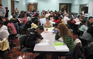 Tutors and students in the dining room in 2008