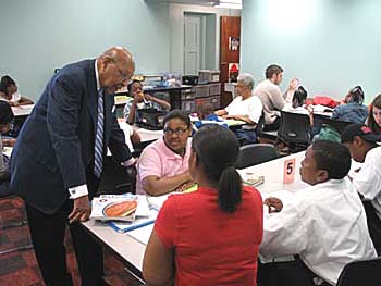 Congressman Stokes talked with students about their career goals.