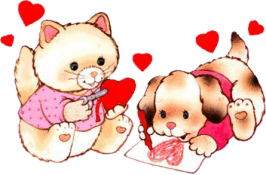 kitten and puppy making valentines