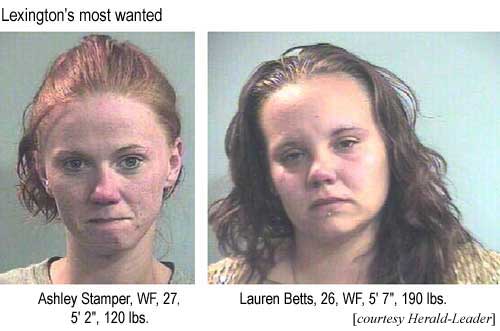 Lexington's most wanted: Ashley Stamper, WF, 27, 5'2", 120 lbs, Lauren Betts, WF, 26, 5'7", 190 lbs