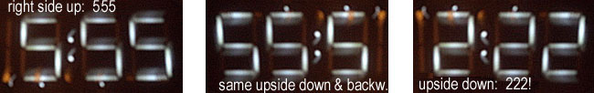 clock555.jpg right side up 5:55, same upside down & backward; upside down 222!