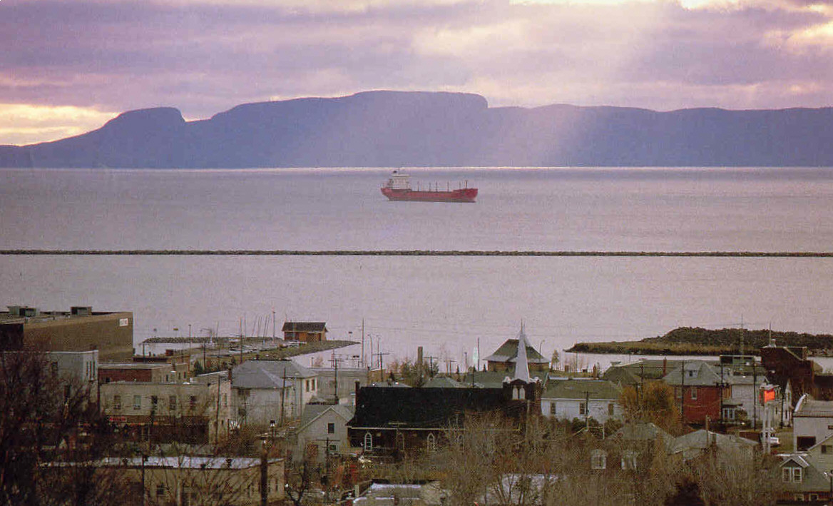 Thunder Bay is an important railway/seaway terminus for grain and iron ore.  The "sleeping giant" can be seen from anywhere in Thunder Bay.