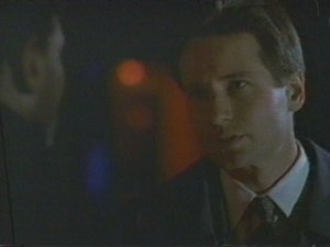 Mulder attempts to tear X a new one after he realizes that he was just used as a tool by the Man.