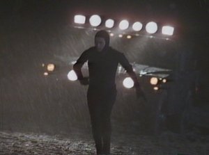 Never having successfully caught a moving vehicle, Mulder decides to try taking the opposite tact and runs away from a moving vehicle. On foot.