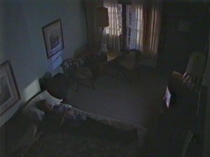 Mulder leaves himself susceptible to psychos and wackos by leaving the door unlocked as he takes a load off.