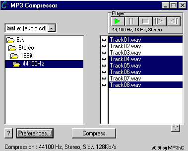 MP3 Compressor 'preferences' window