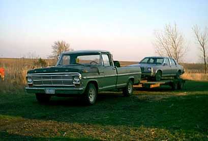 Old Green II my 1969 Ford F100 hooked to a car trailer