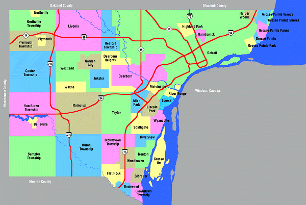 Map of Wayne County Michigan