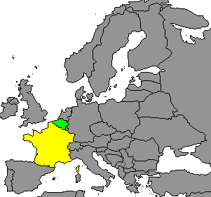 Francia (in giallo)
e Belgio (in verde)