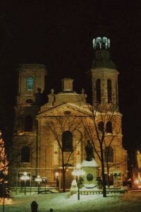 Basilique-Cathdrale Notre-Dame-de-Qubec by night.